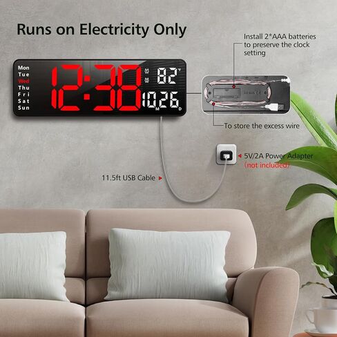 Zgrmbo 13" Digital Wall Clock with Remote Control, Large Digital Clock with Date, Week, Temperature, Alarm, Timer, Electric Wall Clock for Living Room, Bedroom, Decor, Gift for Elderly in Saudi Arabia