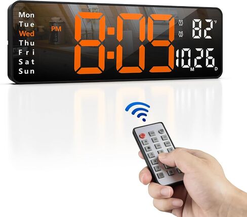Zgrmbo 13" Digital Wall Clock with Remote Control, Large Digital Clock with Date, Week, Temperature, Alarm, Timer, Electric Wall Clock for Living Room, Bedroom, Decor, Gift for Elderly in Saudi Arabia