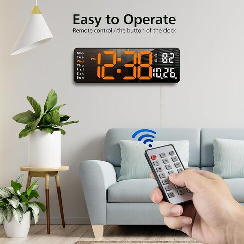 Zgrmbo 13" Digital Wall Clock with Remote Control, Large Digital Clock with Date, Week, Temperature, Alarm, Timer, Electric Wall Clock for Living Room, Bedroom, Decor, Gift for Elderly in Saudi Arabia
