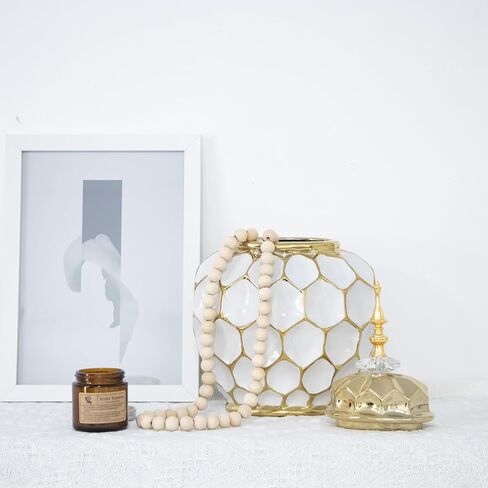 Decorative Ceramic Jar with Lid, Ginger Jar Design, Gold and White, (Large) in Saudi Arabia