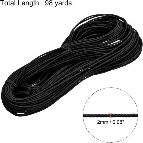MECCANIXITY 98 Yards(90m) Elastic Cord Bracelets Stretchy String 2mm Black for Jewelry, Bracelets, Necklaces, Beading, Sewing, Crafts in Saudi Arabia