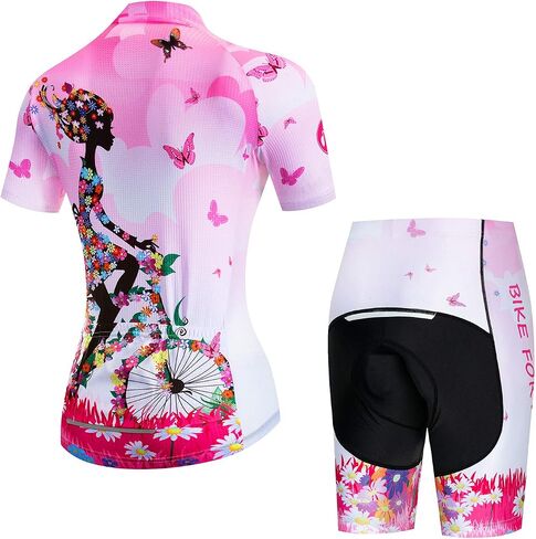 Women's Cycling Jersey Set Bike T-Shirt Reflective+5D Padded Shorts S-3XL in Kuwait