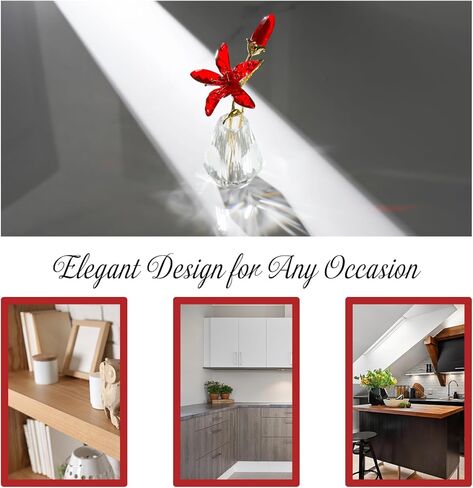 Crystal Pink Lily Flower Figurines Collectibles with Crystal Vase Gifts for Women Friends, Crystal Pink Flower with Gold Metal Stem Paperweights Decoration for Home Wedding Party Decor in Kuwait