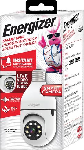 Energizer Connect Smart 1080p HD Outdoor Security Socket Camera with Siren Alarm, Remote Access, Motion Alerts, 2 Way Audio and Night Vision, Black in Saudi Arabia