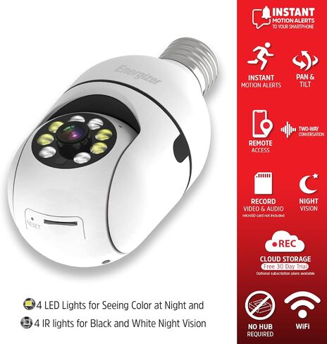 Energizer Connect Smart 1080p HD Outdoor Security Socket Camera with Siren Alarm, Remote Access, Motion Alerts, 2 Way Audio and Night Vision, Black in Saudi Arabia