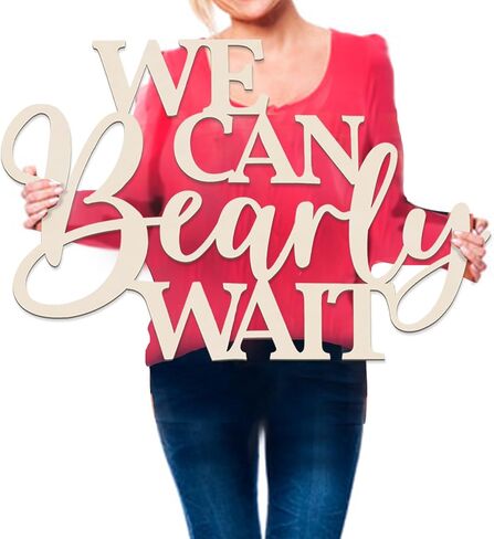 We Can Bearly Wait Sign Baby Shower Decorations, Large Wooden Banner We Can Bearly Wait Sign for Backdrop Gender Reveal Party Girl Boy Baby Bear Theme Party Decoration in Kuwait