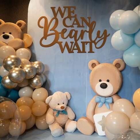 We Can Bearly Wait Sign Baby Shower Decorations, Large Wooden Banner We Can Bearly Wait Sign for Backdrop Gender Reveal Party Girl Boy Baby Bear Theme Party Decoration in Kuwait