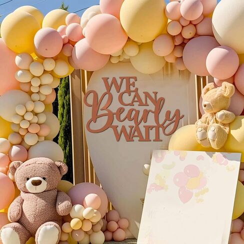We Can Bearly Wait Sign Baby Shower Decorations, Large Wooden Banner We Can Bearly Wait Sign for Backdrop Gender Reveal Party Girl Boy Baby Bear Theme Party Decoration in Kuwait