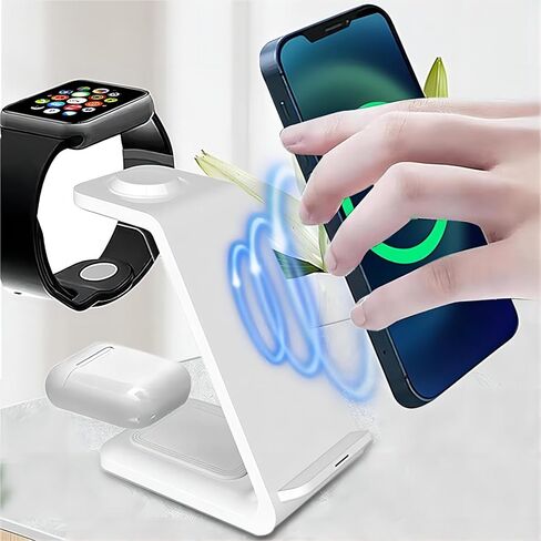 Wireless Charger for Samsung Phones,3 in 1 Wireless Charger for Mobile Phones Watches and Airpods,Simply Put Down The Device to Quickly Charge（Black） in Saudi Arabia