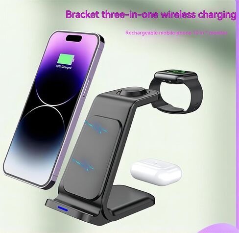 Wireless Charger for Samsung Phones,3 in 1 Wireless Charger for Mobile Phones Watches and Airpods,Simply Put Down The Device to Quickly Charge（Black） in Saudi Arabia