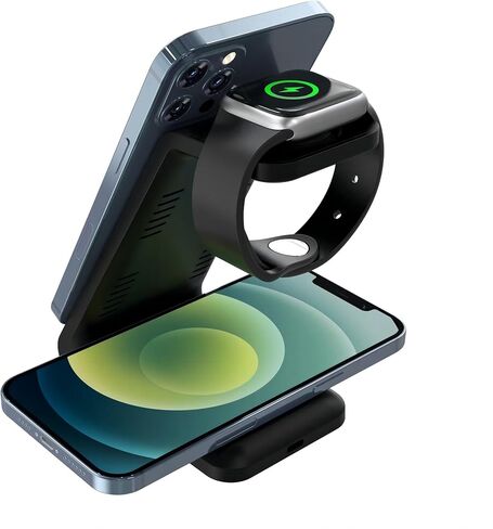 Wireless Charger for Samsung Phones,3 in 1 Wireless Charger for Mobile Phones Watches and Airpods,Simply Put Down The Device to Quickly Charge（Black） in Saudi Arabia
