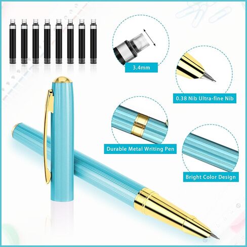 Metal Fountain Pens with 10 Black Ink Cartridges and 1 Converter 0.38mm Extra Fine Nib Fountain Pen Smooth Writing Luxury Calligraphy Pen Office School Supplies Gift(style B) in Saudi Arabia