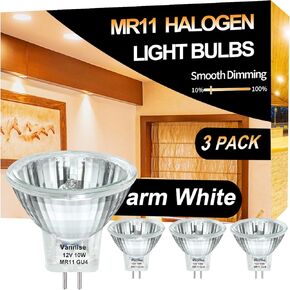 GU4 Bulb 5W 12V, 6 Pack GU4 Base MR11 Halogen Bulb, GU4 Bulb Dimmable with Glass Cover, Fiber Optic Light Bulb 2800K Warm White, MR11 12V 5W for Landscape， Accent， Track Lighting