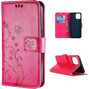 Compatible with iPhone 11(6.1 inch,2019 Release),Wallet Case for Women and Girls with Card Holder Pu Leather Flip case Kickstand Protective with Card Slots-Embossed Flowers Green