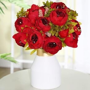 2 Bunches Artificial Silk Peony Vintage Flower Bouquet for Party Home Table Centerpieces Wedding Decoration (Coffee)