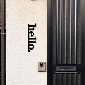Metal Hello Sign, Welcome Porch Sign, Front Porch Decor, Front Door Wall Decor, Entryway Sign, Outside Vertical Wall Decoration, Black (23x6 inches)