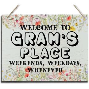 Rustic Sign, Mother's Day Gift for Nonnie, Grandma's Gift, Mom's Gift, Hanging Printed Wood Wall Art Sign Decor, Welcome to Nonnie's Place Weekends, Weekdays, Whenever, Flower Sign Gift for Grandma