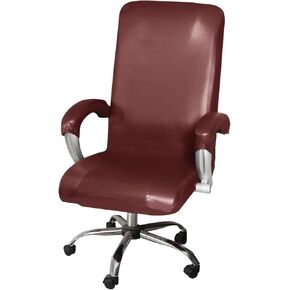 ITFRO Waterproof Office Chair Cover with Armrest Covers PU Leather Computer Chair Cover Desk Chair Cover Universal Rotating Chair Slipcover High Back Chair Seat Protector (Camel)