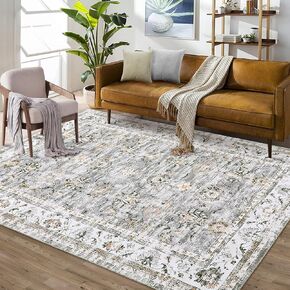 Hallway Runner Rug Vintage Floral Distressed Washable Runner Rug Entryway Area Rug Non-Slip Retro Medallion Floor Carpet Indoor Entrance Rug for Living Room Kitchen, Black/Grey, 2' x 6'