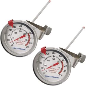 MEASUREMAN Deep Fry Thermometer 2"" dial Size, 12"" Stainless Steel Stem, Stainless Steel Adjustable clamp, Back red Reset Clip on Bezel, Tempered Glass Window, 50-550F/C, Accuracy: +/-2%"