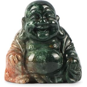 Artistone 2" Amethyst Laughing Buddha Statue Carved Healing Crystal Happy Smiling Buddha Figurine Feng Shui Decoration