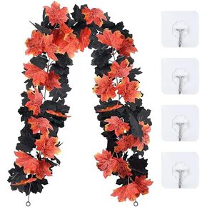 2 Pcs Fall Garland Maple Leaf,5.8Ft/Pieces Artificial Autumn Hanging Vine Plants Thanksgiving Decor for Home Christmas Halloween Décor Wedding Fireplace Party