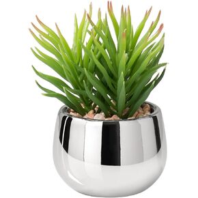 Torre & Tagus Artificial Succulent in Ceramic Planter - Premium Lifelike Potted Echeveria in Silver Cachepot for Home Decor in Small Spaces (Small Jellybean Plant Succulent)