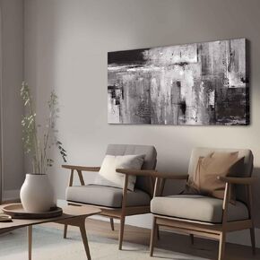 XIANSHOU Black Abstract Wall Art Living Room Decor Painting 29"x 58" White Abstract Graffiti Wall Decorations for Bedroom Kitchen Dining Room Office