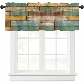 Farmhouse Grey Brown Valances for Windows, Rustic Kitchen Curtains Window Treatment Country Decor, Vintage Wooden Rod Pocket Short Window Valances for Living Room/Bedroom, 54" x 18"