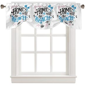 Tie Up Valances for Kitchen Windows Summer Life is Better at The Lake Blue Background Adjustable Tie-up Curtain Valance, Rod Pocket Drape Valance for Farmhouse Living Room, 42x12in