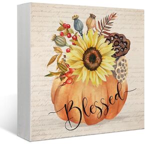 Fall Decor,Christian Cross Pumpkin Fall for Jesus He Never Leaves Sign for Home Decorations,Farmhouse Autumn Thanksgiving Decoration for Table Desk Shelf Living Room 5 x 5 Inch