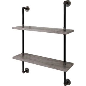 24/7 Shop at Home Citadel Industrial Metal 3 Tiers Decorative Wall-Mounted Shelf for Bathroom, Kitchen, Living Room, Bedroom, Home Office, Laundry Room, Entryway, Vintage Gray Oak