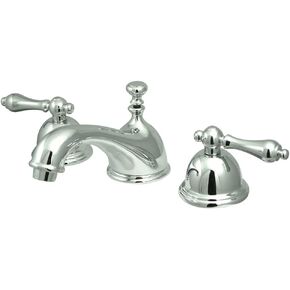 Kingston Brass KS3962AL Restoration Widespread Lavatory Faucet with Metal lever handle, Polished Brass, 8-Inch Adjustable Center