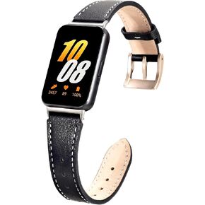 QINGQING Leather Bands Compatible with Samsung Galaxy fit 3, Vintage Genuine Wristband Replacement Band for galaxy fit3 band，Brown