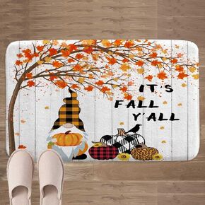 Fall Bath Mat for Bathroom, Autumn Sunflower Pumpkin Gnome Design Thanksgiving Shower Rugs, Maple Tree Leaves Farmhouse Home Decor Bathroom Rugs, 17 x 29 Inches