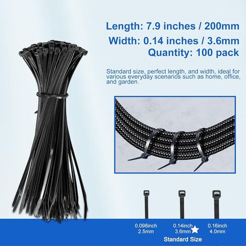 Zip Ties,800 Pack,Assorted Sizes 12+10+8+6+4 Inch,Black Self-Locking Nylon Cable Ties,Comprehensive Size for Indoor Outdoor Use,Perfect for Home,Office,Garden,and Workshop.UV Resistant in Saudi Arabia