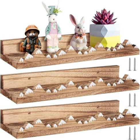 Wenqik 3 Pcs Snow Mountain Floating Shelves Wood Nursery Book Shelves Nursery Floating Shelves Wall Mounted Rustic Wooden Picture Ledge Shelf Floating Book Shelves for Kids Room (Dark Brown) in Saudi Arabia