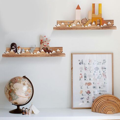 Wenqik 3 Pcs Snow Mountain Floating Shelves Wood Nursery Book Shelves Nursery Floating Shelves Wall Mounted Rustic Wooden Picture Ledge Shelf Floating Book Shelves for Kids Room (Dark Brown) in Saudi Arabia