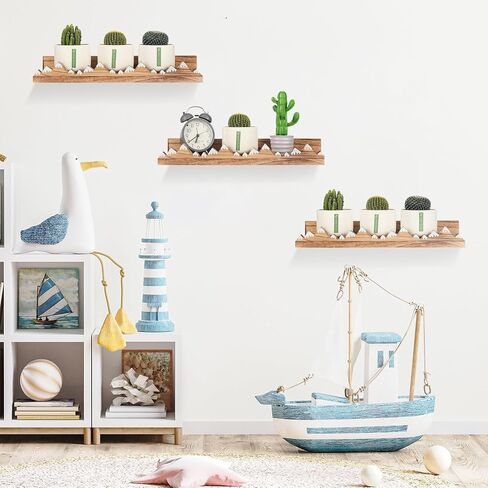 Wenqik 3 Pcs Snow Mountain Floating Shelves Wood Nursery Book Shelves Nursery Floating Shelves Wall Mounted Rustic Wooden Picture Ledge Shelf Floating Book Shelves for Kids Room (Dark Brown) in Saudi Arabia