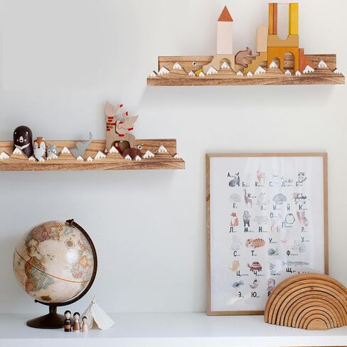 Wenqik 3 Pcs Snow Mountain Floating Shelves Wood Nursery Book Shelves Nursery Floating Shelves Wall Mounted Rustic Wooden Picture Ledge Shelf Floating Book Shelves for Kids Room (Dark Brown) in Saudi Arabia
