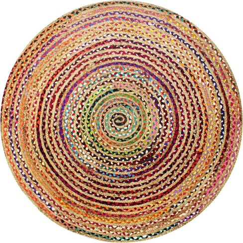 Handmade Natural Fiber Round Collection 2' Round Natural Handmade Boho Charm Farmhouse Jute Area Rug (Black) in Saudi Arabia