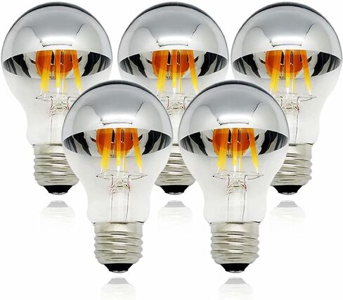 Half Chrome Light Bulb Dimmable 6W (60W Equivalent) A19 A Shape Decorative LED Edison Bulb Silver Mirror Reflected Light 2700K Warm White E26 Base Pack of 2 in Saudi Arabia