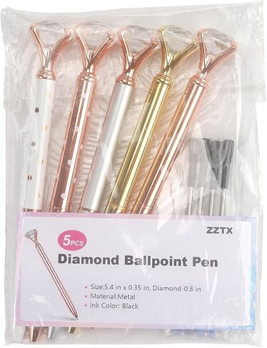 ZZTX 5 قطع من قلم حبر جاف كبير كريستالي ماسي من قلم حبر جاف معدني لامع للوازم المكتبية، يتضمن 5 حقائب مخملية سوداء in Kuwait