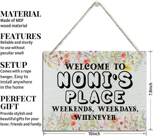 Rustic Sign, Mother's Day Gift for Nonnie, Grandma's Gift, Mom's Gift, Hanging Printed Wood Wall Art Sign Decor, Welcome to Nonnie's Place Weekends, Weekdays, Whenever, Flower Sign Gift for Grandma in Kuwait