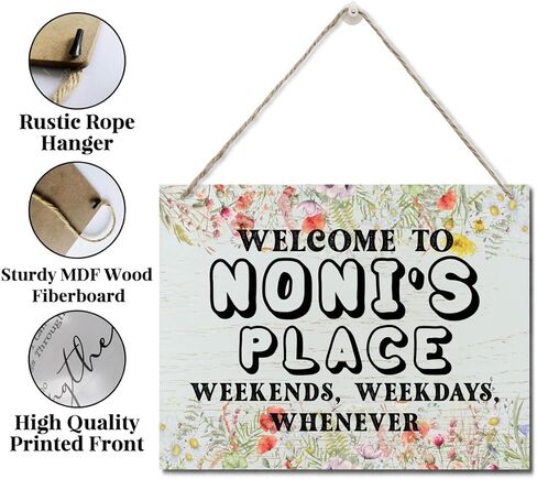 Rustic Sign, Mother's Day Gift for Nonnie, Grandma's Gift, Mom's Gift, Hanging Printed Wood Wall Art Sign Decor, Welcome to Nonnie's Place Weekends, Weekdays, Whenever, Flower Sign Gift for Grandma in Kuwait