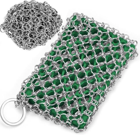 [Dual-use] Cast Iron Scrubber Cleaner - 316 SS Chain Mail Scrubber | Detachable Chainmail Scrubber - Cast Iron Pan Pot Skillet Scrubber - Metal Scrub Pad Cleaning Kit to Clean Cast Iron,Dutch Oven,Wok in Saudi Arabia