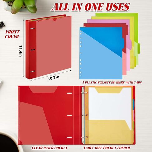 Jetec 4 Pack Project Organizer Binder Include 24 Subject Divider with Tabs and 8 Plastic Binder Pocket 1 Inch 3 Ring Binder Notebook for School Office Supplies(Black) in Saudi Arabia