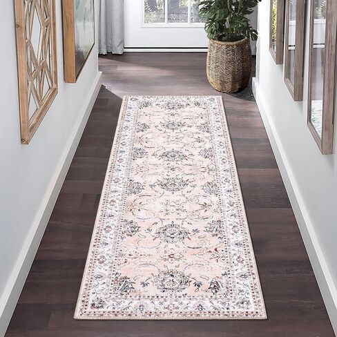 Hallway Runner Rug Vintage Floral Distressed Washable Runner Rug Entryway Area Rug Non-Slip Retro Medallion Floor Carpet Indoor Entrance Rug for Living Room Kitchen, Black/Grey, 2' x 6' in Saudi Arabia