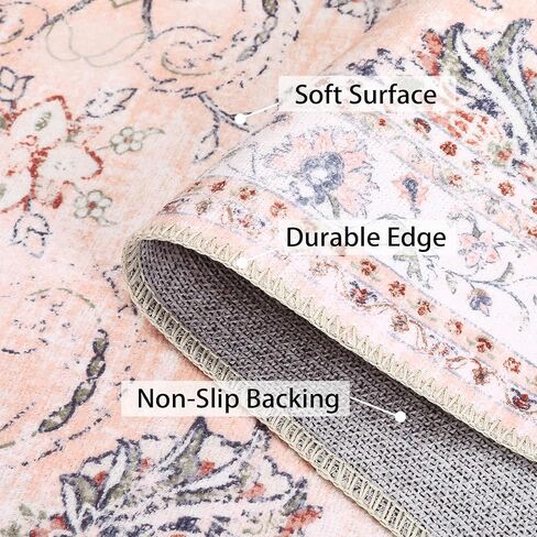Hallway Runner Rug Vintage Floral Distressed Washable Runner Rug Entryway Area Rug Non-Slip Retro Medallion Floor Carpet Indoor Entrance Rug for Living Room Kitchen, Black/Grey, 2' x 6' in Saudi Arabia