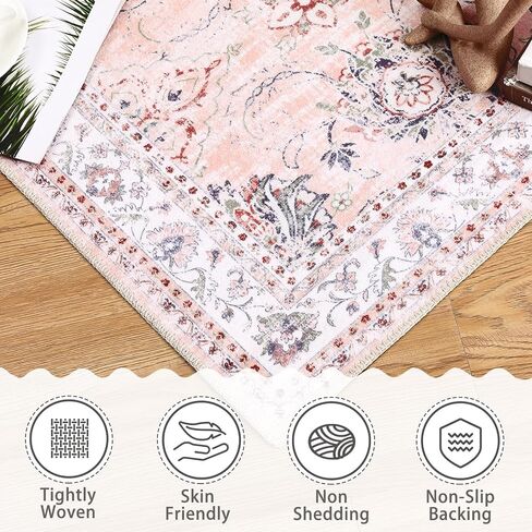Hallway Runner Rug Vintage Floral Distressed Washable Runner Rug Entryway Area Rug Non-Slip Retro Medallion Floor Carpet Indoor Entrance Rug for Living Room Kitchen, Black/Grey, 2' x 6' in Saudi Arabia